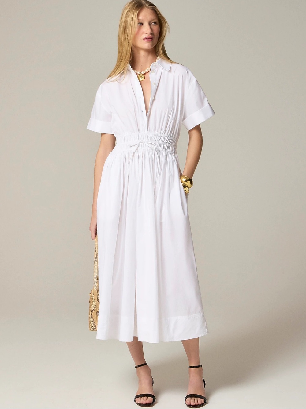 J. CREW Elena Shirtdress in Cotton Poplin Fit & Flare A-Line White Size 6